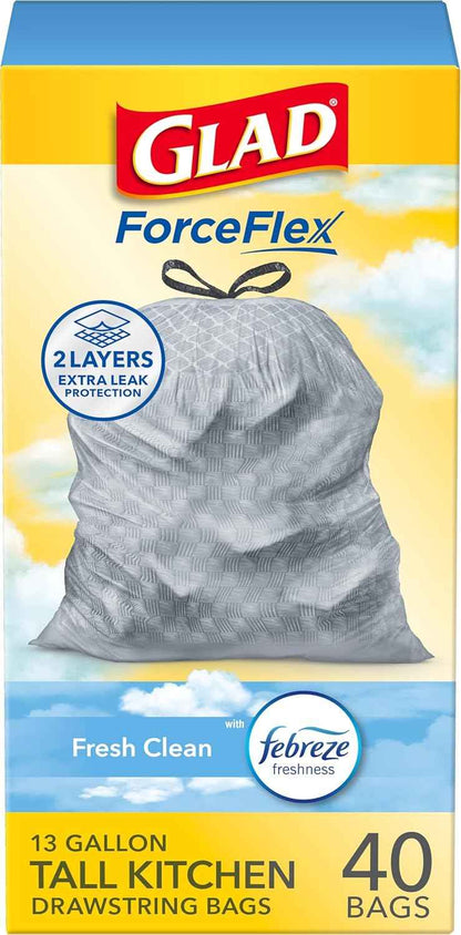 Glad ForceFlex Tall Kitchen Trash Bags, 13 Gallon, Fresh Clean, 140 Count (Package May Vary)