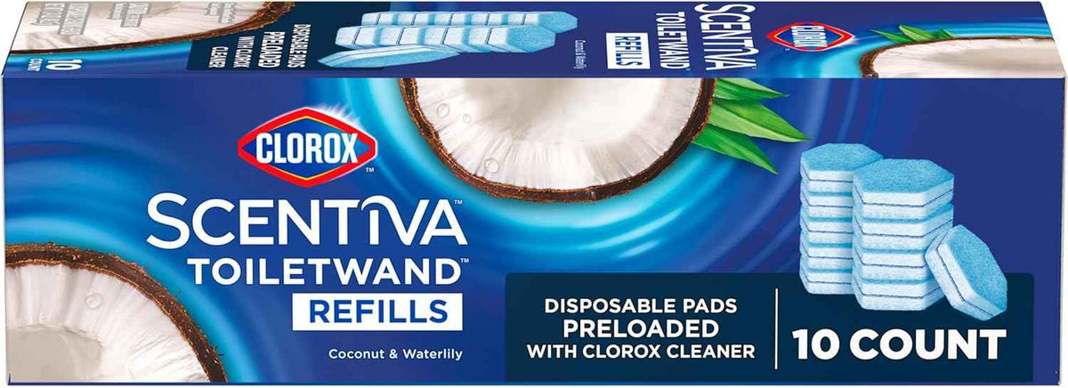CLOROX Scentiva ToiletWand Toilet Cleaner Refills, Toilet brush, Coconut and Waterlily, 10 Count