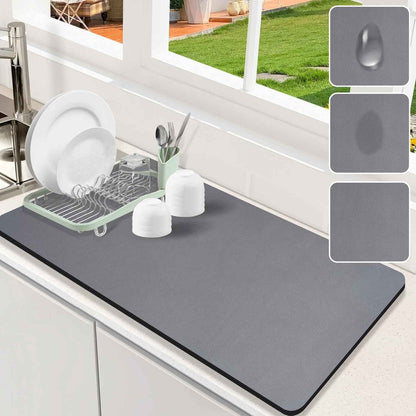 Dish Drying Mat for Kitchen Counter, 12"x19" Dish Drying Pad with Non-slip Rubber Backed, Hide Stain Anti Absorbent for Kitchen Counter, Drying Mat for Coffee Machine Dish Rack (Grey)
