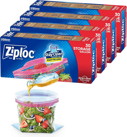 Ziploc Gallon Food Storage Bags, Stay Open Design with Stand-Up Bottom, Easy to Fill, 81 Count