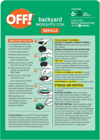 OFF! Backyard Mosquito Repellent Coil Refills, Perfect for Outdoor Patios Country Fresh Scent, 6 Count