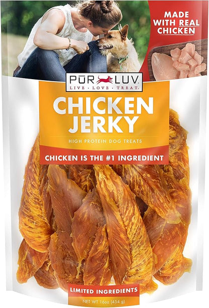 Dog Treats, Chicken Jerky for Dogs, Made with 100% Real Chicken Breast, 16 Ounces, Healthy, Easily Digestible, Long-Lasting, High Protein Dog Treat, Satisfies Dog's Urge to Chew (Pack of 1)