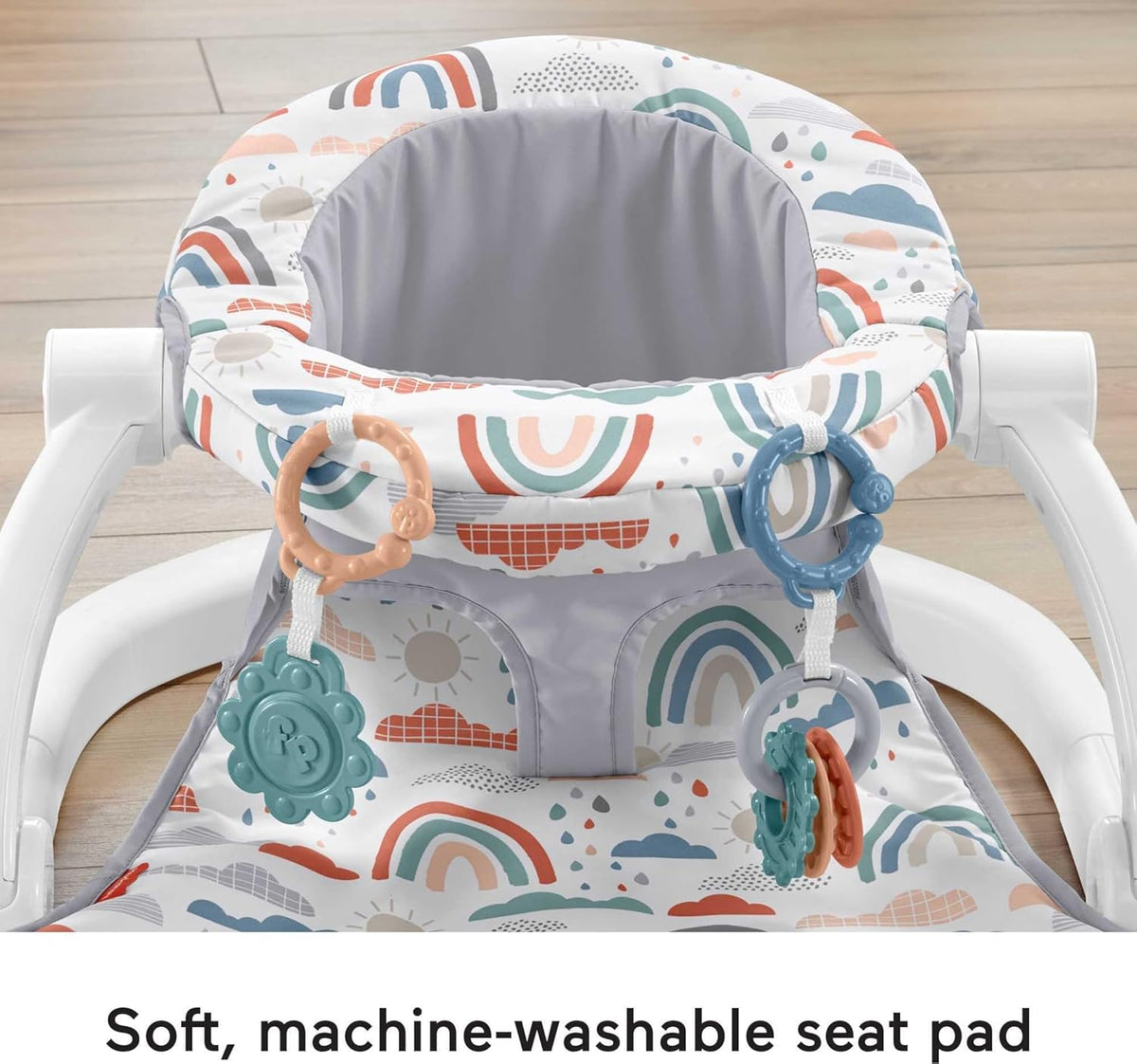 Fisher-Price Portable Baby Chair Sit-Me-Up Floor Seat with Developmental Toys & Machine Washable Seat Pad, Rainbow Showers