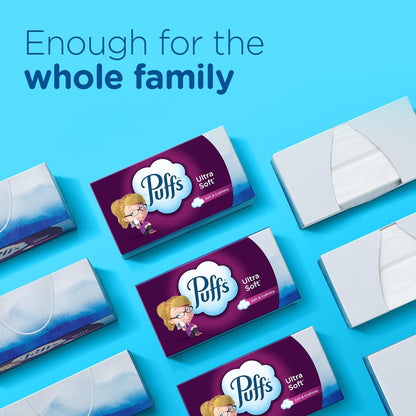 Puffs Ultra Soft Non-Lotion Facial Tissue, 8 Family Boxes, 124 Facial Tissues per Box