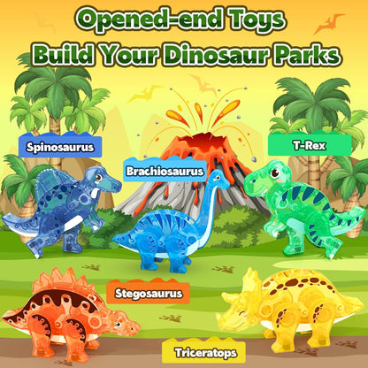 Coodoo Dinosaur Toys Magnetic Tiles 3D Movable Dinos for Kids 3-5 5-7 Toddler Outdoor Sensory Toys, STEM Educational Magnetic Blocks for 3+ Years Old Boys Girls Kids Toy
