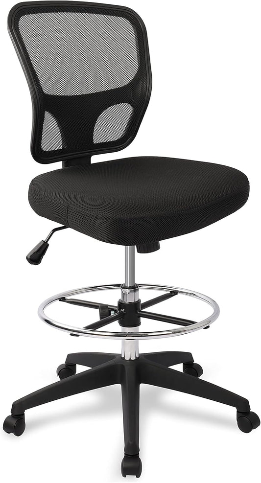 Armless Drafting Chair Tall Office Chair Adjustable Height High Back Ergonomic Desk Chair Drafting Stool Rolling Bar Stools Chairs with Footrest and Wheels