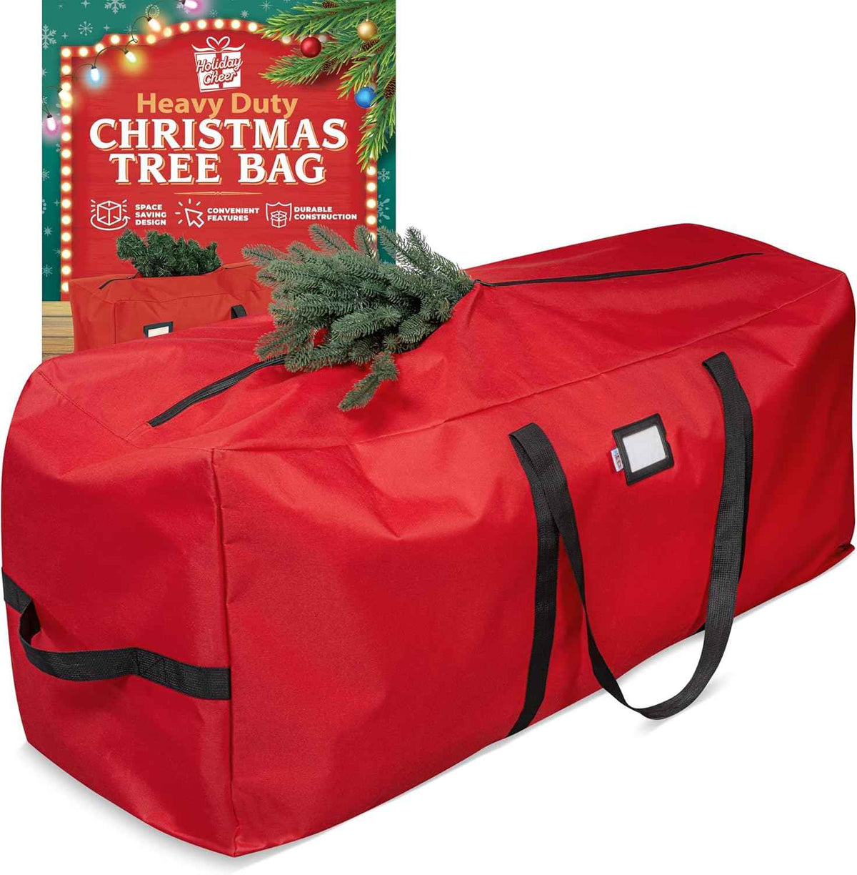 Holiday Cheer Heavy Duty Artificial Christmas Tree Storage Bag Fits Up to 9ft Tall, Waterproof with Durable Handles & Zipper Xmas Tree Storage Bag (RED)