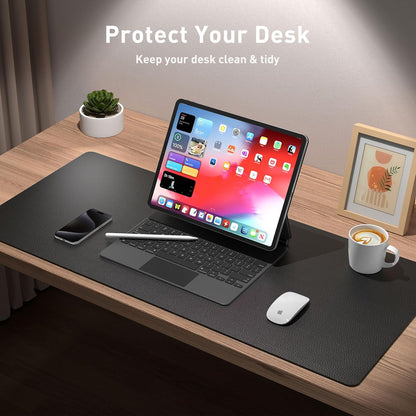 Aothia Non-Slip Waterproof PU Leather Desk Pad Protector for Mouse, Writing Desk, Office, Home, Laptop Blotter, 23.6" x 13.7", Black