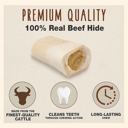 Cadet Stuffed Shin Bone, Long-Lasting Dog Chew Bones for Aggressive Chewers, High Protein Filled Bone Dental Chew for Dogs, Peanut Butter Flavor Filling, 5-6" for Large Dogs
