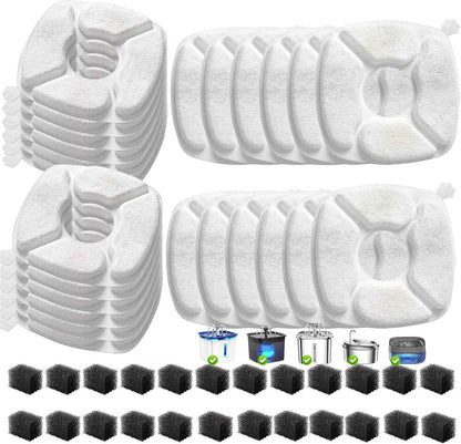 32 Pcs Cat Water Fountain Replacement Filters-16 Pack Cat Fountain Filters with 16 Pack Sponges, Enhanced Compatibility Pet Fountain Filter Fit for 95oz/2.8L 135oz/4L 67oz/2L Pet Drinking Fountain