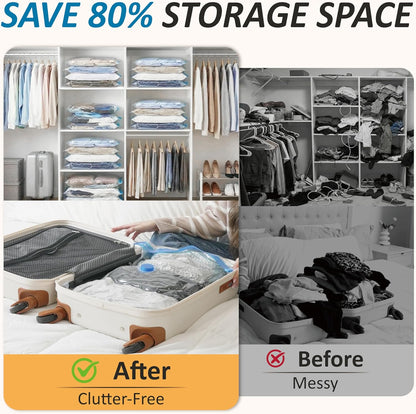 Cozy Essential Vacuum Storage Bags, 80% Compression Vacuum Seal Space Saver Plastic Packaging Bags for Clothes, Blankets, Pillow, Bedding, Comforters, Sealer Clothing Storage,20 Combo
