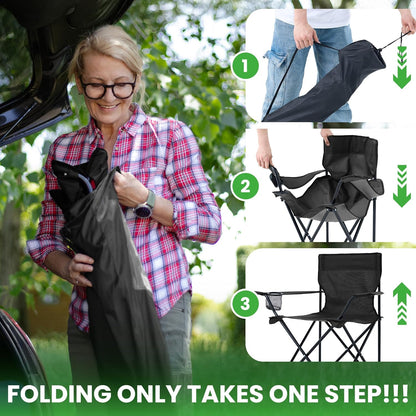 2 Pack Portable Camping Chairs Folding Lawn Chair Outdoor Lightweight Beach Chair with Cup Holder & Carry Bag for Outside Sports, Fishing, Hiking, Travel, Picnic, Backyard (Black-Dark)