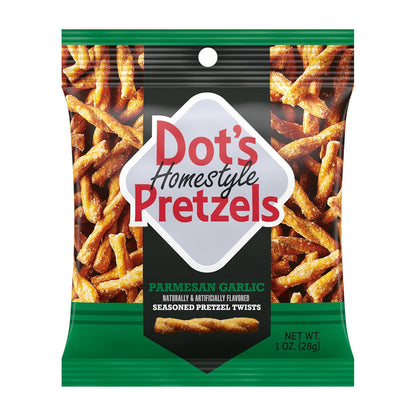 Dot's Homestyle Pretzels Variety Pack, 18-count, 1oz Individually Sized Bags, Original, Honey Mustard, and Parmesan Garlic Twist Snack