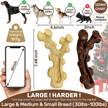 2 Pack Dog Chew Toys for Aggressive Chewers,Boredom and Stimulating Best Dog Toys for Medium/Large Breed,Tough Almost Indestructible Dog Bones for Teeth Cleaning and Training