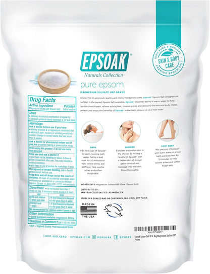 epsoak 19 lb. unscented usp-grade magnesium sulfate bulk bags cruelty-free certified made in usa