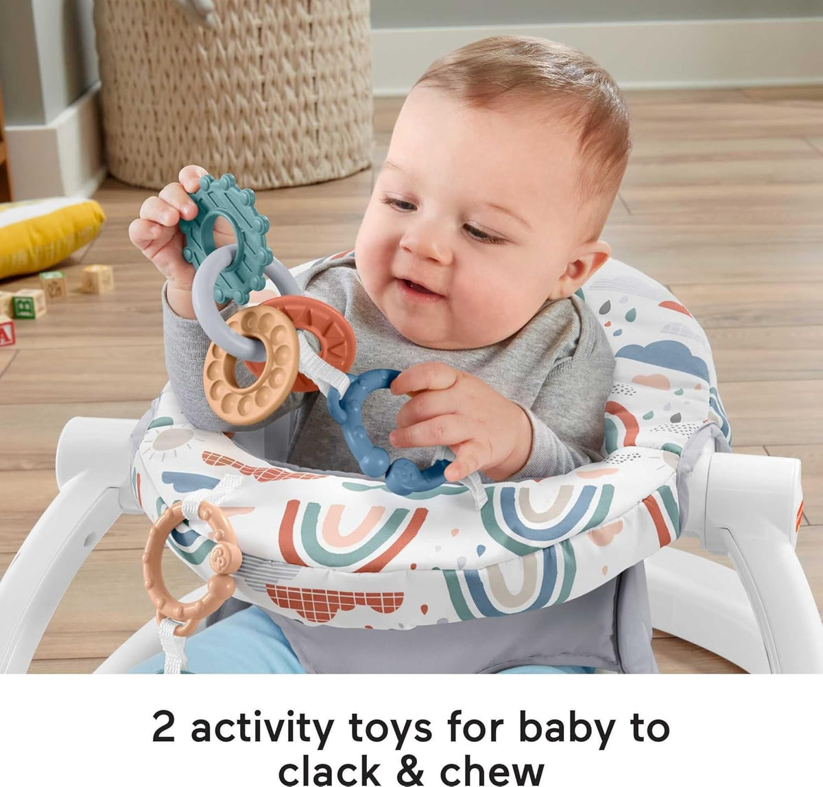 Fisher-Price Portable Baby Chair Sit-Me-Up Floor Seat with Developmental Toys & Machine Washable Seat Pad, Rainbow Showers