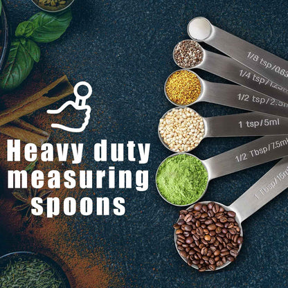 Measuring Spoons, Premium Heavy Duty 18/8 Stainless Steel Measuring Spoons Cups Set, Small Tablespoon with Metric and US Measurements, Set of 6 for Measuring Dry and Liquid Ingredients