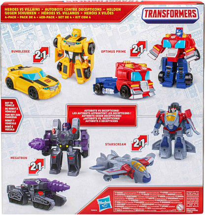 Transformers Toys Heroes vs Villains 4-Pack, Autobot and Decepticon 4.5-Inch Action Figures, Preschool Robot Toys for Kids Ages 3 and Up (Amazon Exclusive)