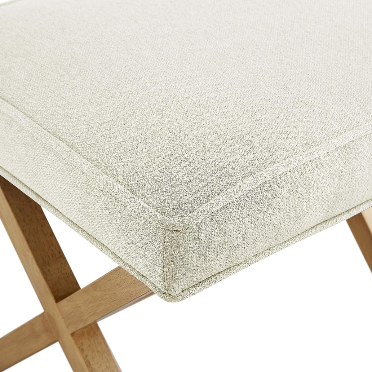 Small Ottoman Foot Rest, Mid-Century Modern X Square Polyester Foot Stool, Linen, Ivory White, 18"D x 19.8"W x 18.3"H