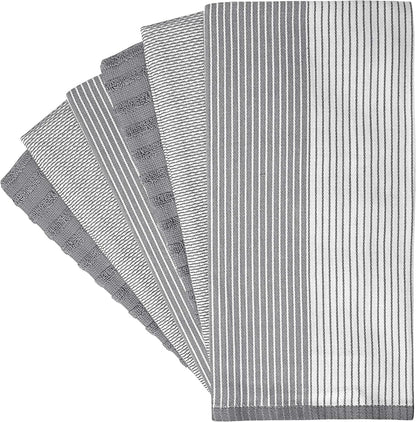 Premium Kitchen Towels (20”x 28”, 6 Pack) | Large Cotton Dish Towels | Flat & Terry Highly Absorbent Kitchen Linen Set with Hanging Loop | Gray